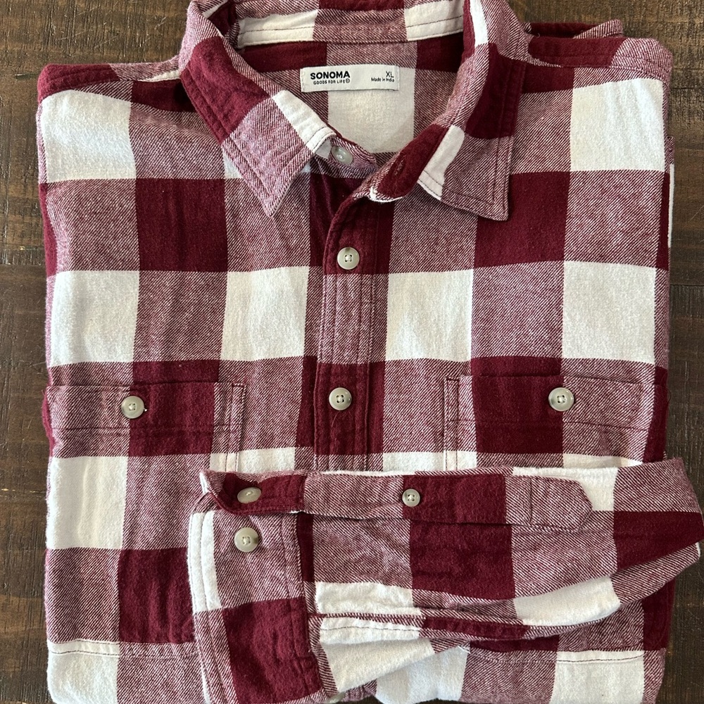 Sonoma Men's Red and White Checkered Shirt